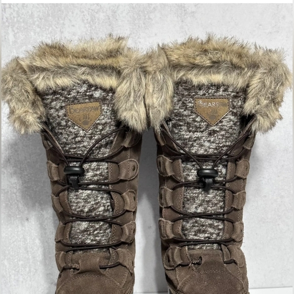 BEARPAW 🐻Womens Suede Earth Lace Up Rory Faux Fur Collar Boots Waterproof Siz10 - Picture 9 of 11